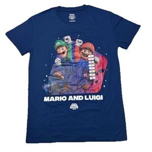 Nintendo Super Mario Galaxy Movie Boys Blue T-Shirt Mario Luigi Size S